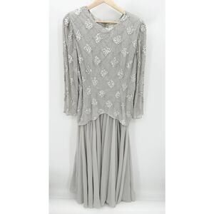 Cassandra Stone Womens Silver Embellished Formal Gown Size 14 Mother of Bride